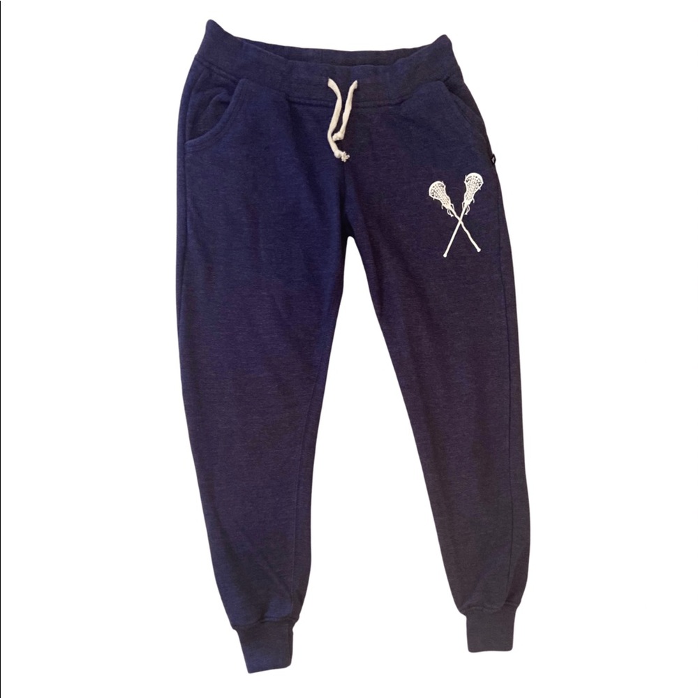 Joggers with lacrosse sticks. Front pockets, one pocket on back right side.